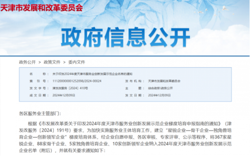 公布！榮程這些公司納入2024年度天津市服務(wù)業(yè)創(chuàng)新發(fā)展示范企業(yè)名單
